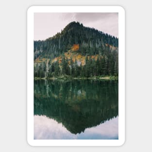 Mountain lake reflection at Lake 22 in Granite Falls,Washington Sticker